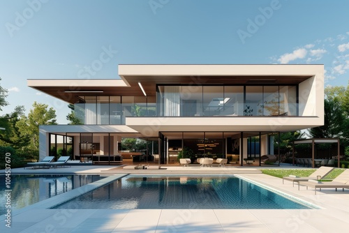 Wallpaper Mural Luxury modern house with pool. Torontodigital.ca