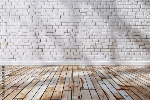 White bricks wall and wood floor.