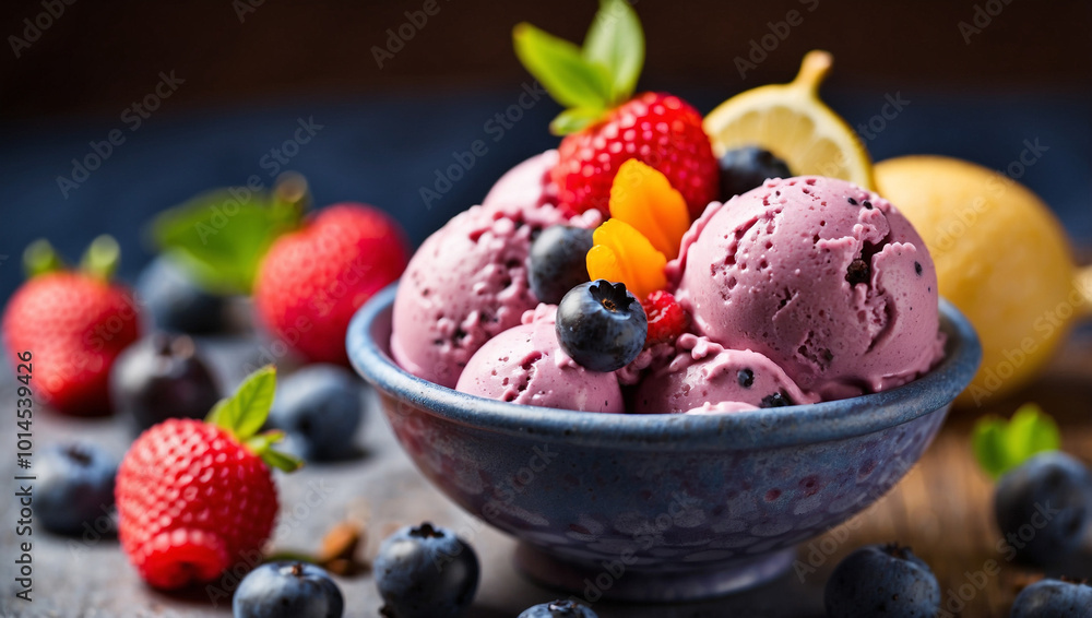 Blueberry Ice Cream with Fresh Fruit Blueberry Ice Cream with Fresh Fruit