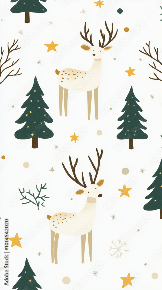 A festive Christmas pattern featuring deer, trees, and stars. Perfect for wrapping paper, fabric, and digital projects. A festive Christmas pattern featuring deer, trees, and stars. Perfect for wrapping paper, fabric, and digital projects.