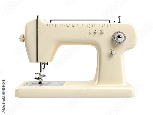 a white sewing machine with buttons and a needle