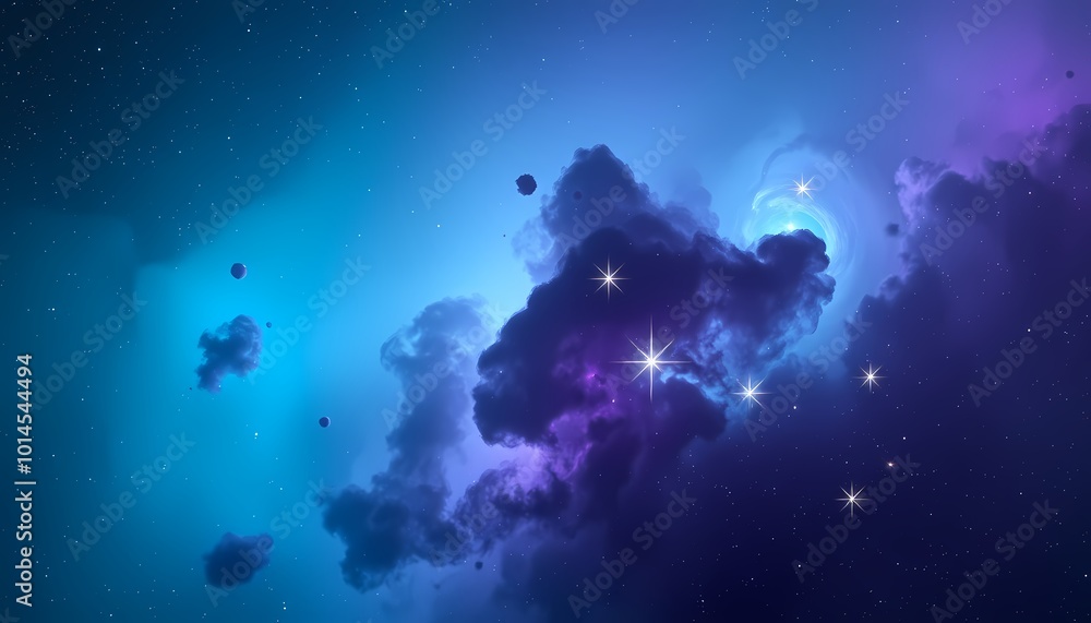 Turquoise and Violet Nebula with Star-Forming Regions and Cosmic Dust Clouds ,Space Illustration Turquoise and Violet Nebula with Star-Forming Regions and Cosmic Dust Clouds ,Space Illustration