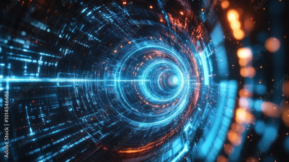 Abstract Digital Tunnel with Blue and Orange Lights Abstract Digital Tunnel with Blue and Orange Lights