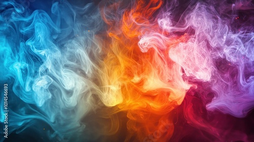 Abstract Swirling Smoke in Blue, Orange, and Purple Hues