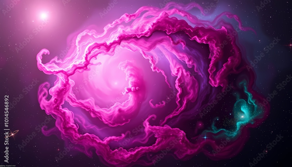 Obraz premium Crimson, Purple, and Emerald Green Nebula with Cosmic Light Beams ,Star System Birth