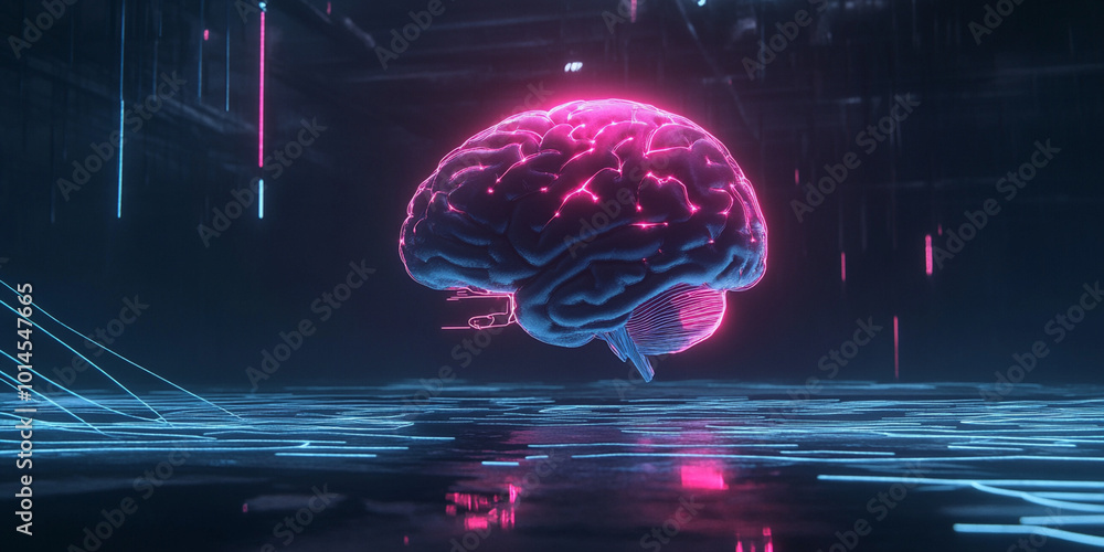Obraz premium Futuristic Neon Brain with Glowing Lines