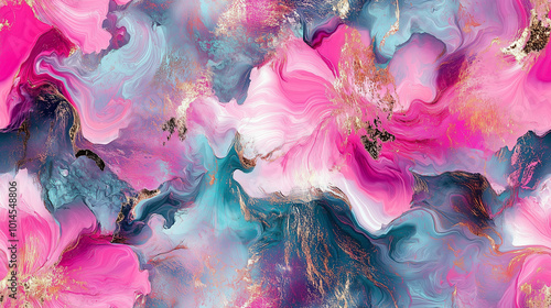 Marble pattern with pink, blue, and teal abstract, seamless and repeating texture