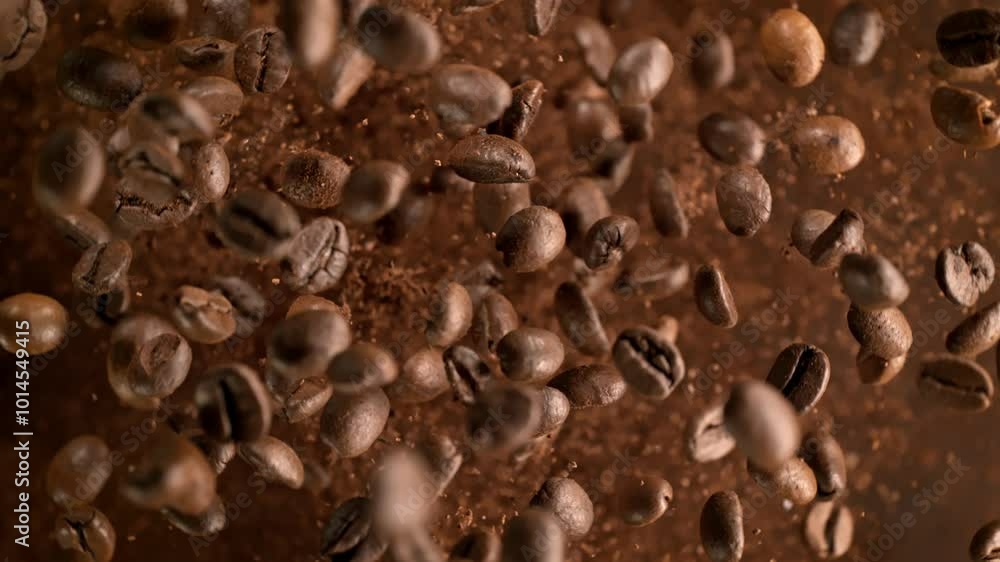 Super Slow Motion Shot of Rotating Coffee Beans and Ground Coffee Followed by Camera at 1000fps. Super Slow Motion Shot of Rotating Coffee Beans and Ground Coffee Followed by Camera at 1000fps.