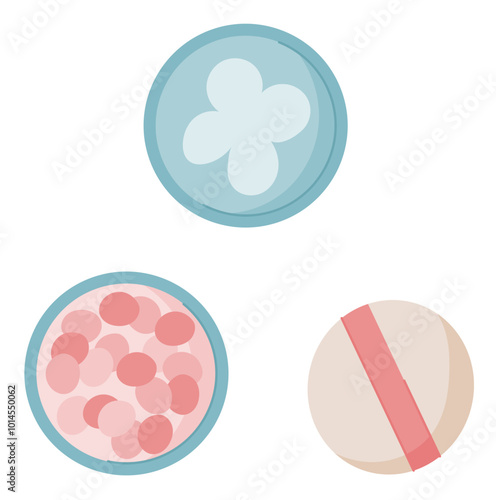 Flat face powder sticker showcasing beauty and cosmetic product with vibrant colors. Concept of skincare, bodycare, and hygiene, ideal for trendy fashion themes wellness.