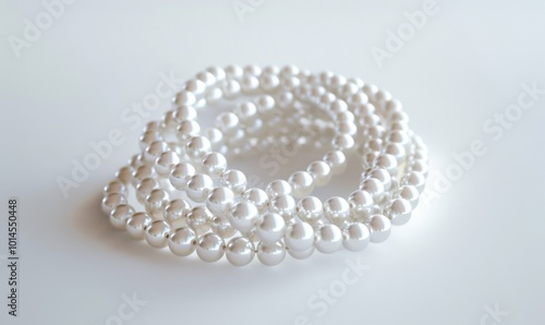 Elegant pearl necklace, white background, 4K hyperrealistic photo