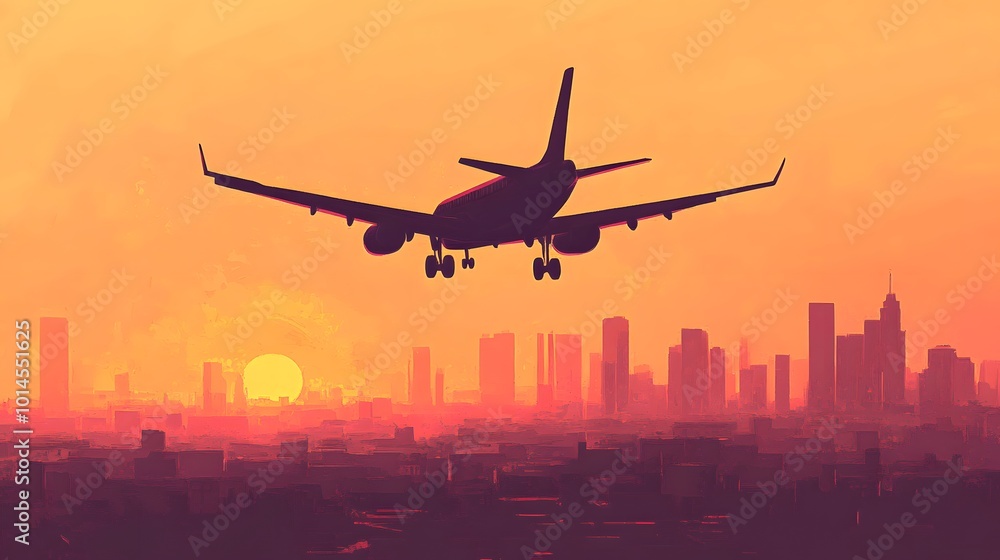 Flat vector airplane flying over a city.
Flat vector airplane flying over a city.