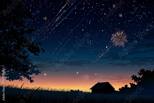 night sky with fireworks , new years background. with generative ai photo