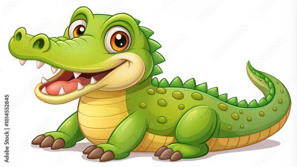 Naklejka premium Endearing cartoon crocodile ideal for kids' illustrations, showcasing bright colors and a whimsical style, perfect for