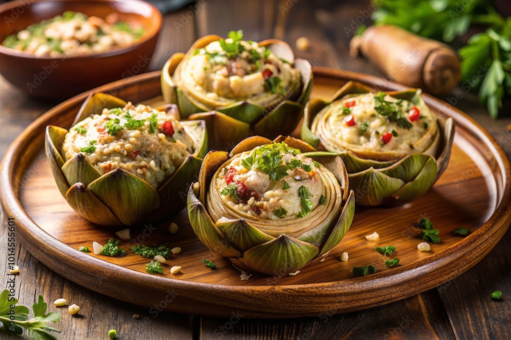 Enjoy these delectable stuffed artichoke hearts, a savory treat ideal for appetizers or as a healthy side dish Enjoy these delectable stuffed artichoke hearts, a savory treat ideal for appetizers or as a healthy side dish