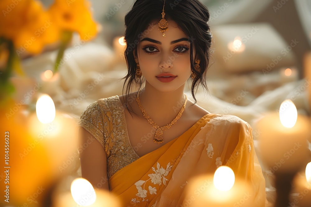 Golden Headpiece Woman Candlelight Romance Portrait Golden Headpiece Woman Candlelight Romance Portrait