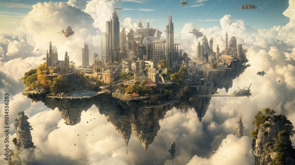 A Futuristic City Floating Above Clouds A Futuristic City Floating Above Clouds