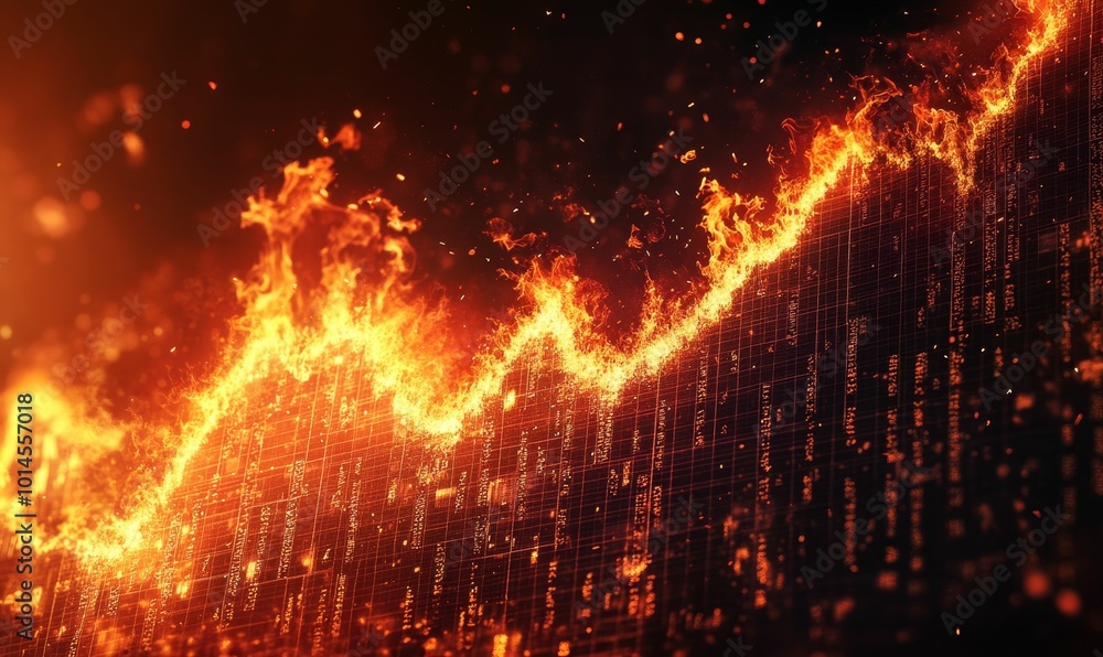 Flames engulfing a stock market chart. Flames engulfing a stock market chart.