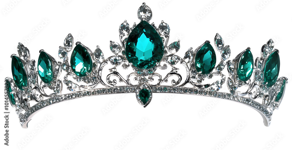 PNG Elegant emerald gemstone silver tiara PNG Elegant emerald gemstone silver tiara