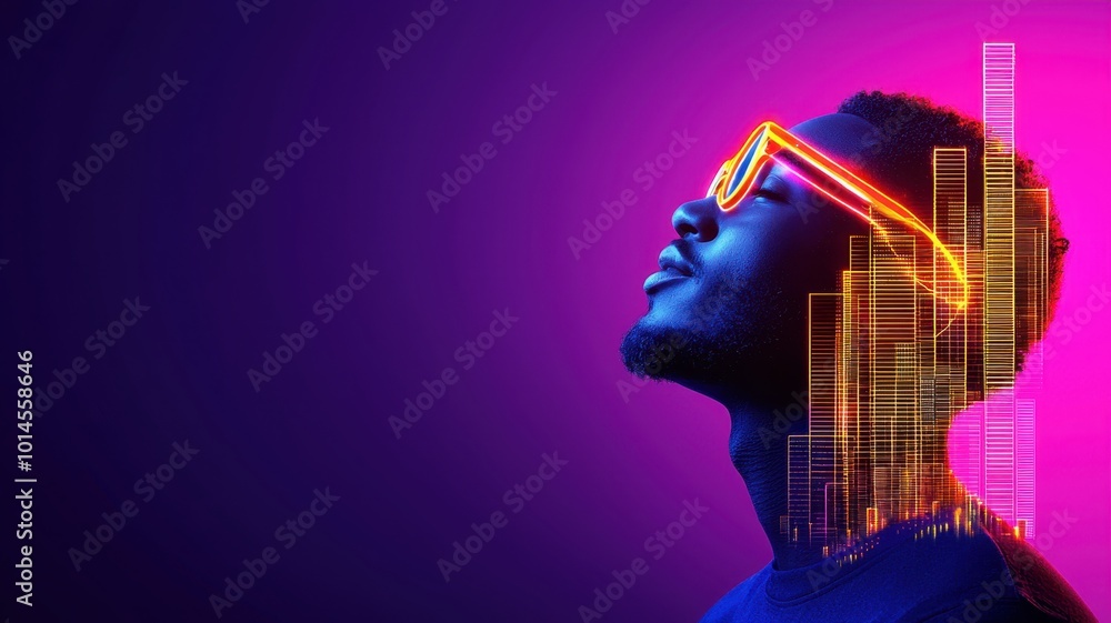 Fototapeta premium Glowing Profile with Digital Marketing Elements
