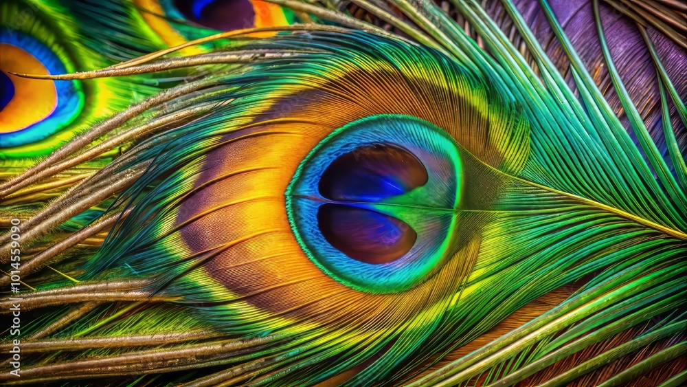 Fototapeta premium Exquisite peacock feather artwork showcasing intricate detailing and enchanting eye patterns, ideal for elevating