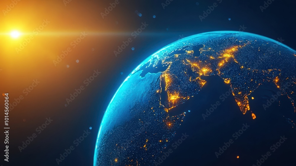 Fototapeta premium Bright Energy Waves Visualizing Earth Rotation