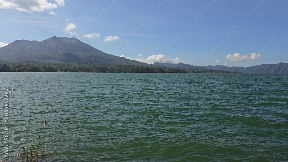 View of the lake on the edge of the mountains, Lake Batur Bali View of the lake on the edge of the mountains, Lake Batur Bali