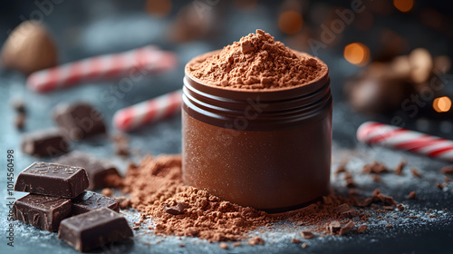 Winter Protein Powder Ad with Peppermint and Chocolate photo