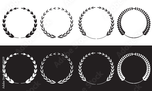 Laurel wreath silhouette vector collection. Roman wreath best movie nomination. Film festival award border. EPS 10