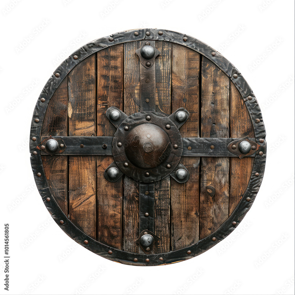 Photo of a Viking shield, isolated on white background Photo of a Viking shield, isolated on white background