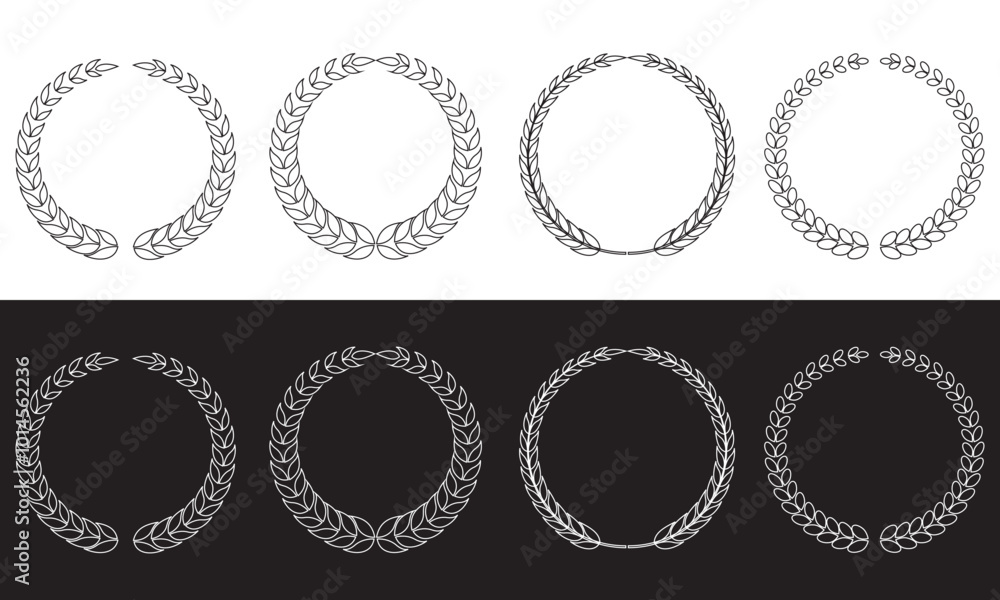 Laurel wreath silhouette vector collection. Roman wreath best movie nomination. Film festival award border. EPS 10