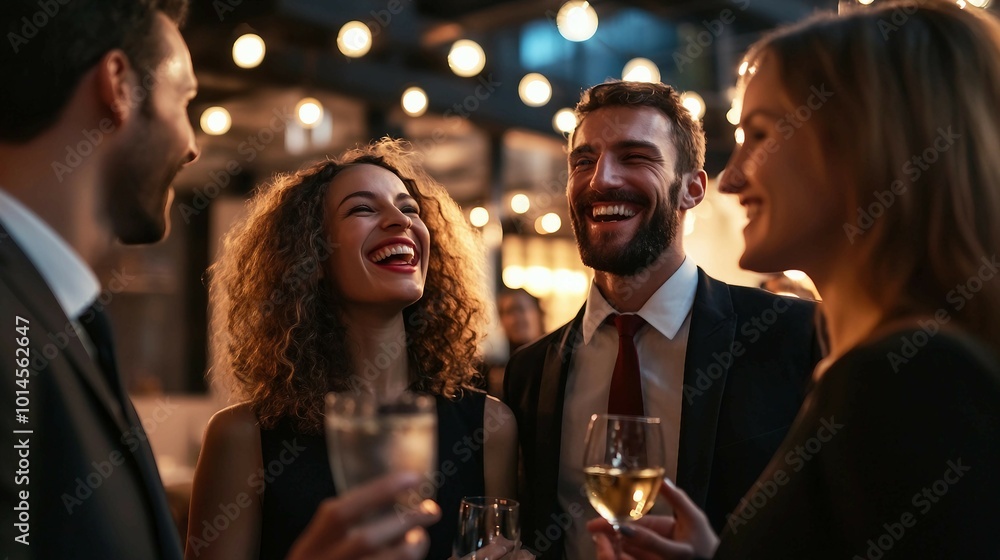 Friends Laughing and Enjoying Drinks at a Social Gathering Friends Laughing and Enjoying Drinks at a Social Gathering