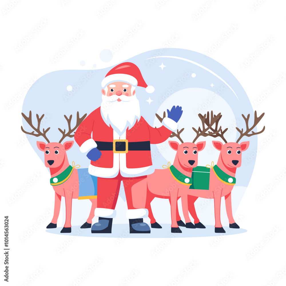 Character based flat illustration of santa reindeers Character based flat illustration of santa reindeers
