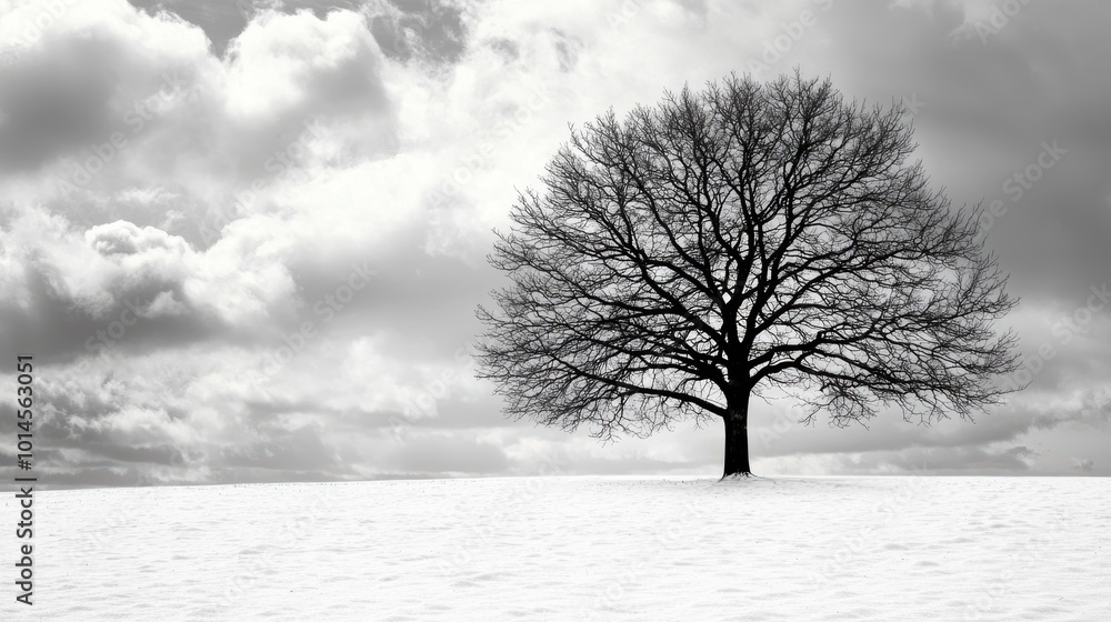 Fototapeta premium Abstract Black and White Winter Landscape with Tree