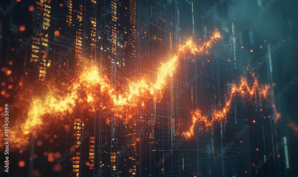Obraz premium Digital grid with glowing orange lines.