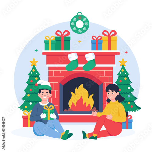 Character based flat illustration of christmas event 