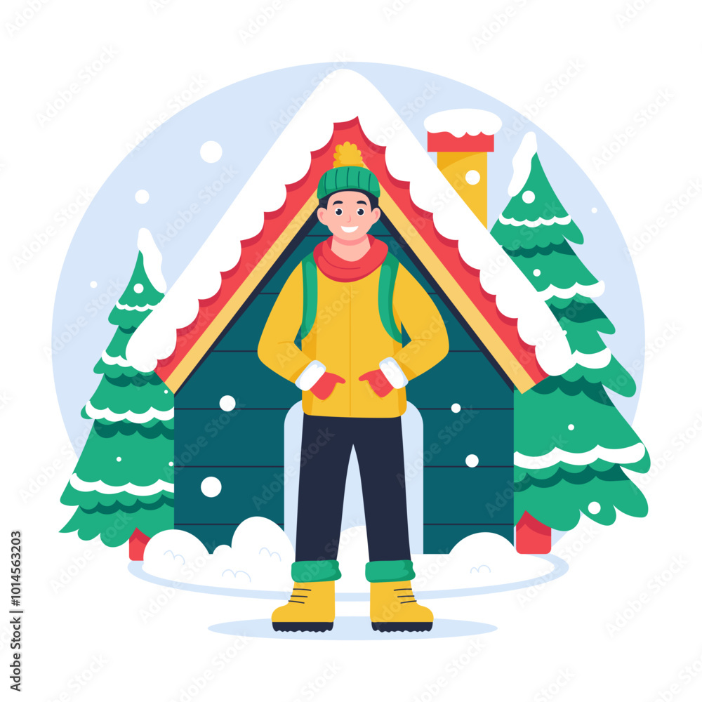 Character based flat illustration of winter boy enjoying outside Character based flat illustration of winter boy enjoying outside