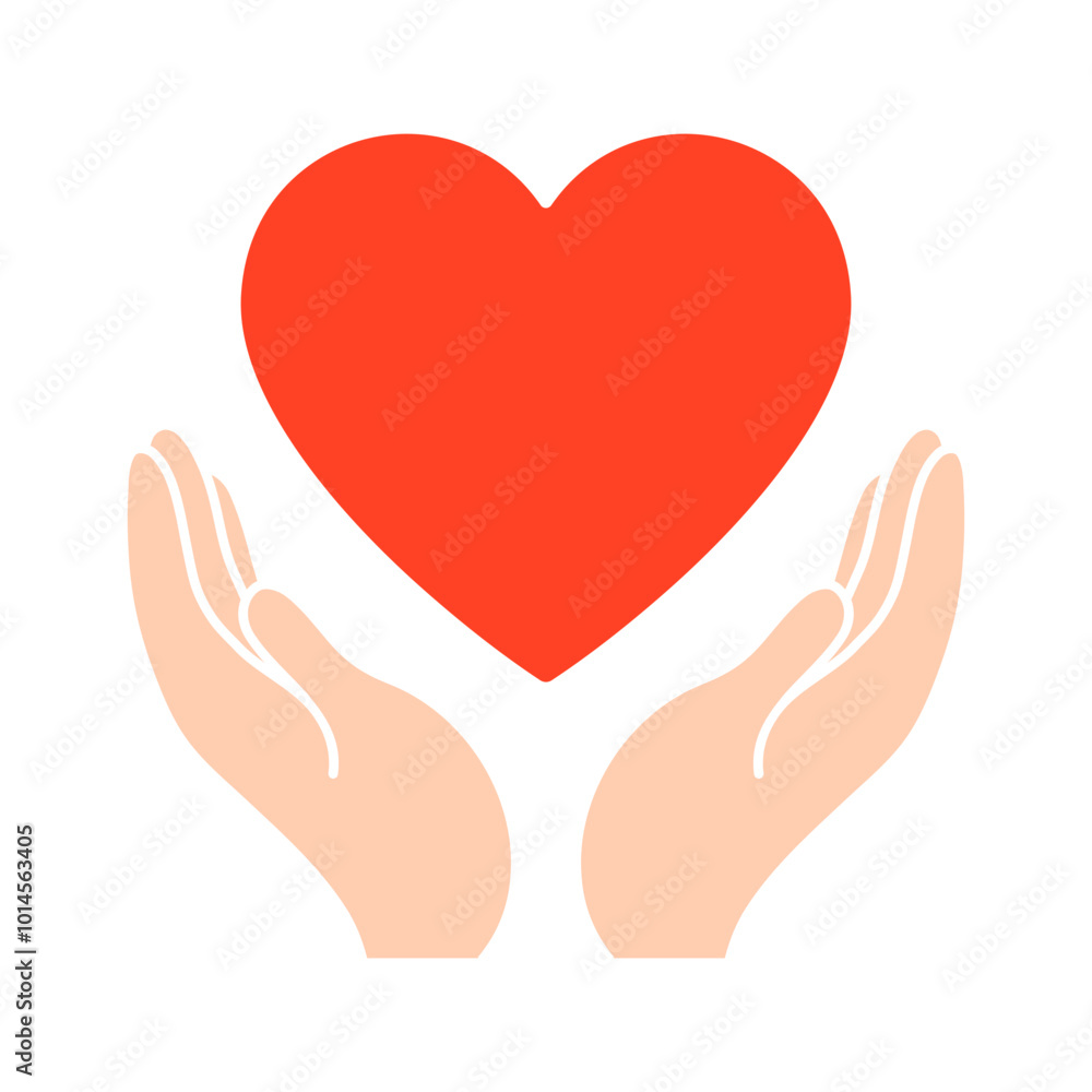 Charity icon, hands holding a red heart. Donation, support, compassion concept drawing Charity icon, hands holding a red heart. Donation, support, compassion concept drawing