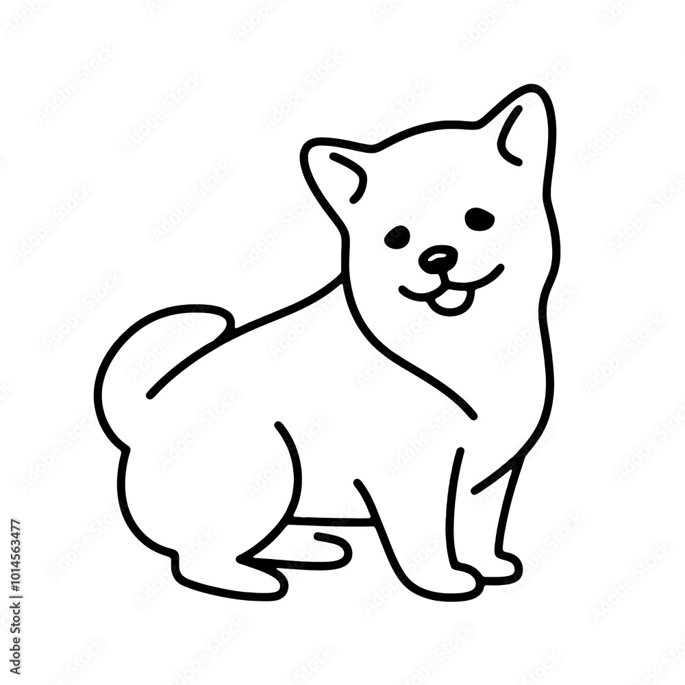 可愛いコーギーの子犬のシンプルな線画イラスト 透過背景の切り抜き 可愛いコーギーの子犬のシンプルな線画イラスト 透過背景の切り抜き