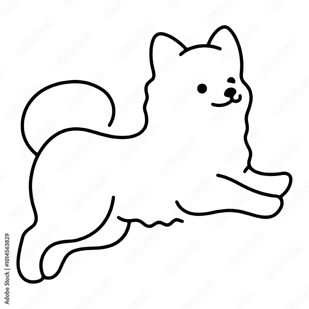 Obraz premium だらしないポーズでリラックスしている子犬のシンプルな線画イラスト 透過背景の切り抜き