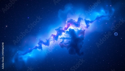 Vibrant Galactic Scene with Glowing Blue Nebula and Twinkling Stars