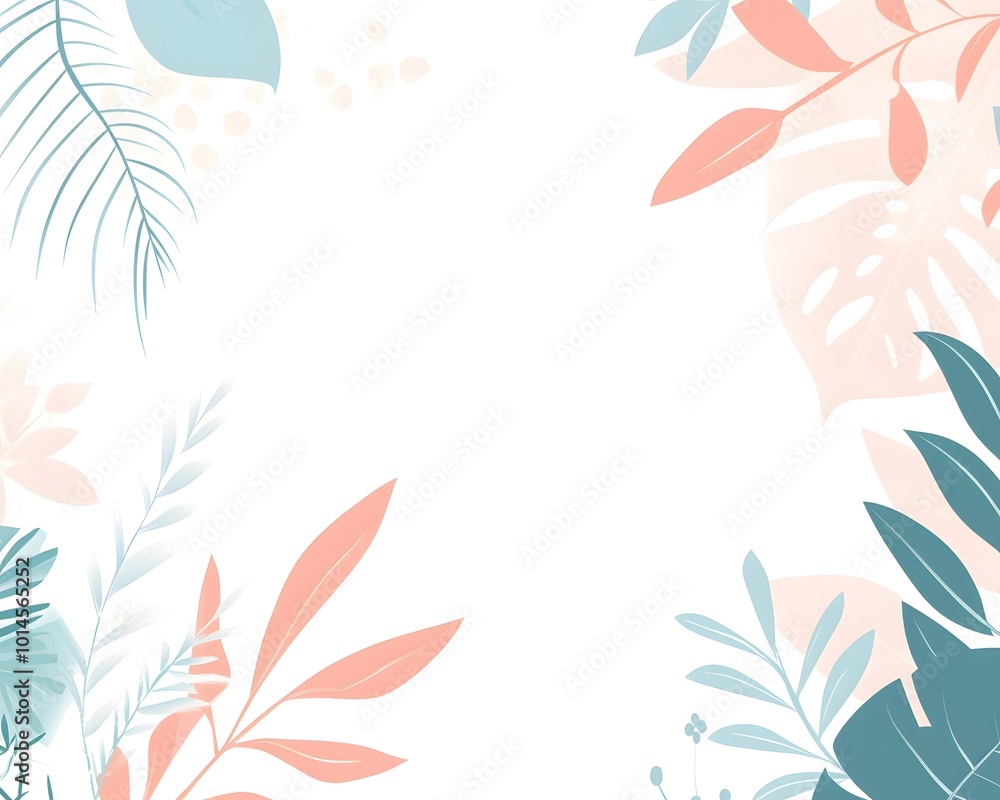 A minimalist tropical leaf border with a white background and muted color palette. A minimalist tropical leaf border with a white background and muted color palette.