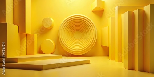 Abstract Geometric Composition of Bright Yellow Shapes Creating a Minimalist and Modern Visual