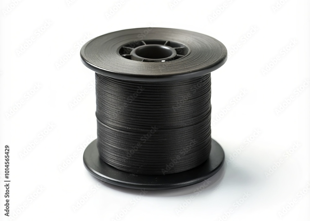 Isolated black spool on white background ideal for designing, sewing, and crafting. Features a minimalist and versatile Isolated black spool on white background ideal for designing, sewing, and crafting. Features a minimalist and versatile