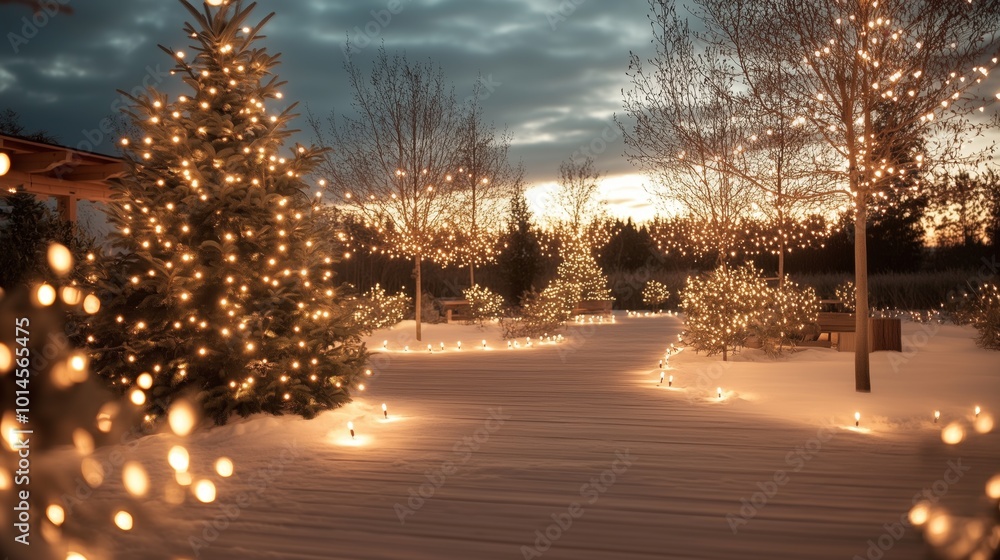 A Christmas tree lit up with lights in a snowy field. The scene is peaceful and serene, with the snow-covered ground and the glowing lights creating a warm and inviting atmosphere A Christmas tree lit up with lights in a snowy field. The scene is peaceful and serene, with the snow-covered ground and the glowing lights creating a warm and inviting atmosphere