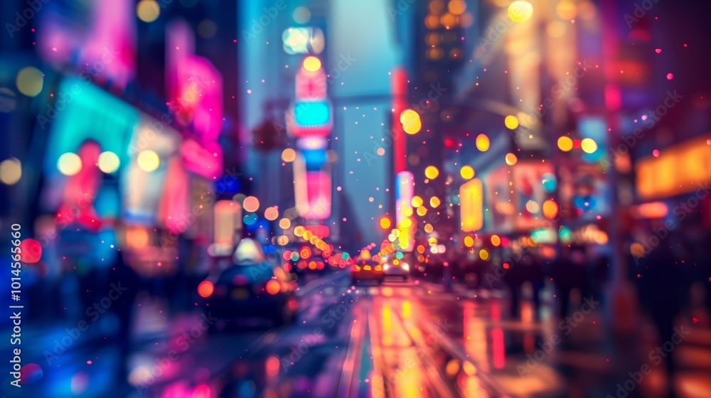 Vibrant nighttime scene of new york city with iconic skyline and dreamy blurred lights Vibrant nighttime scene of new york city with iconic skyline and dreamy blurred lights