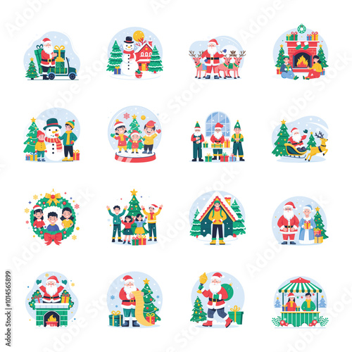 Handy Set of Xmas Day Flat Illustrations 

