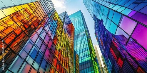 Wallpaper Mural An abstract cityscape featuring colorful glass buildings that reflect vibrant hues, showcasing the modern architecture of a futuristic city.  Torontodigital.ca