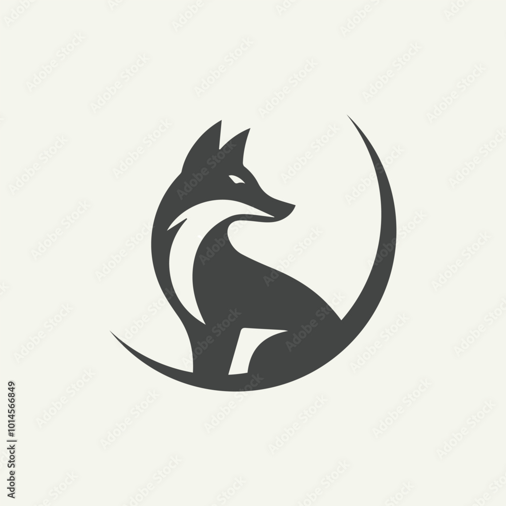 A simple fox silhouette logo with a half circle variation A simple fox silhouette logo with a half circle variation