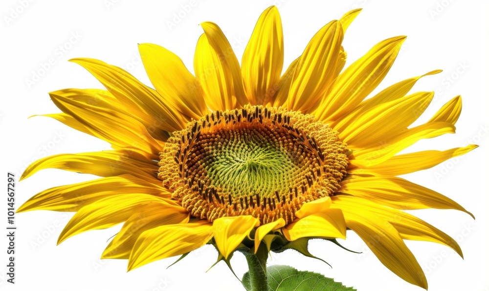 Naklejka premium Bright yellow sunflower, white background, 4K hyperrealistic photo
