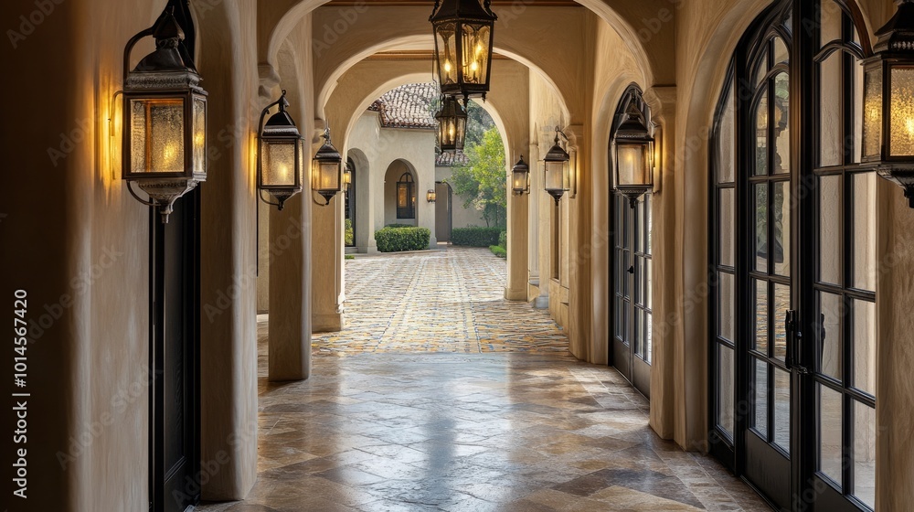 Fototapeta premium An opulent hallway with polished stone floors